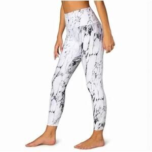 Beyond Yoga Womens White & Black Marble Olympus High Waisted 7/8 Leggings Small